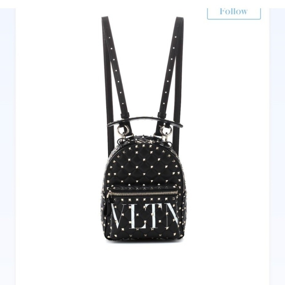 Valentino Garavani Rockstud Spike Mini Backpack Black Leather VLTN Logo Bag